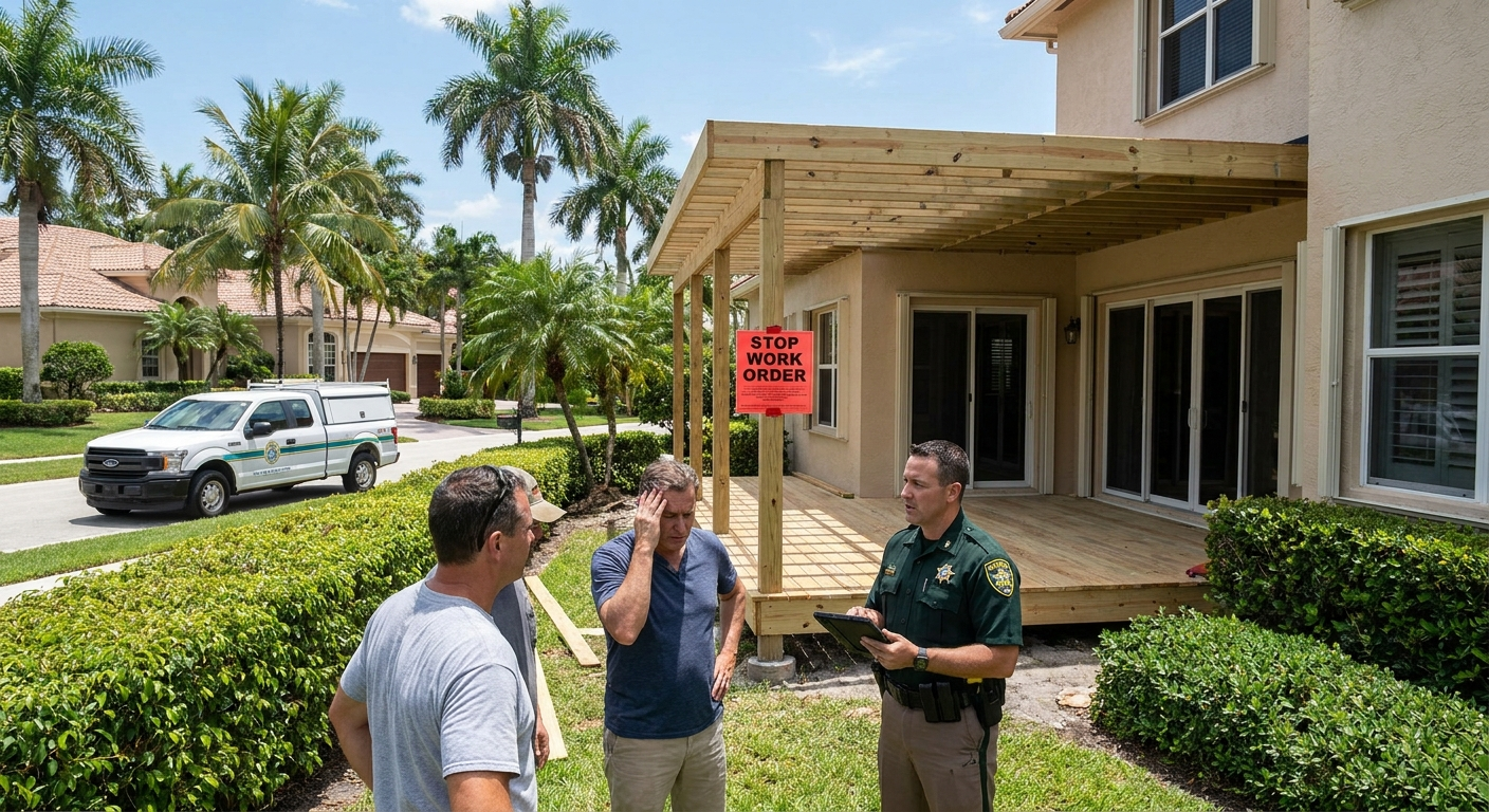 Consequences of building without a permit in Palm Beach, including fines, stop work orders, and property complications.